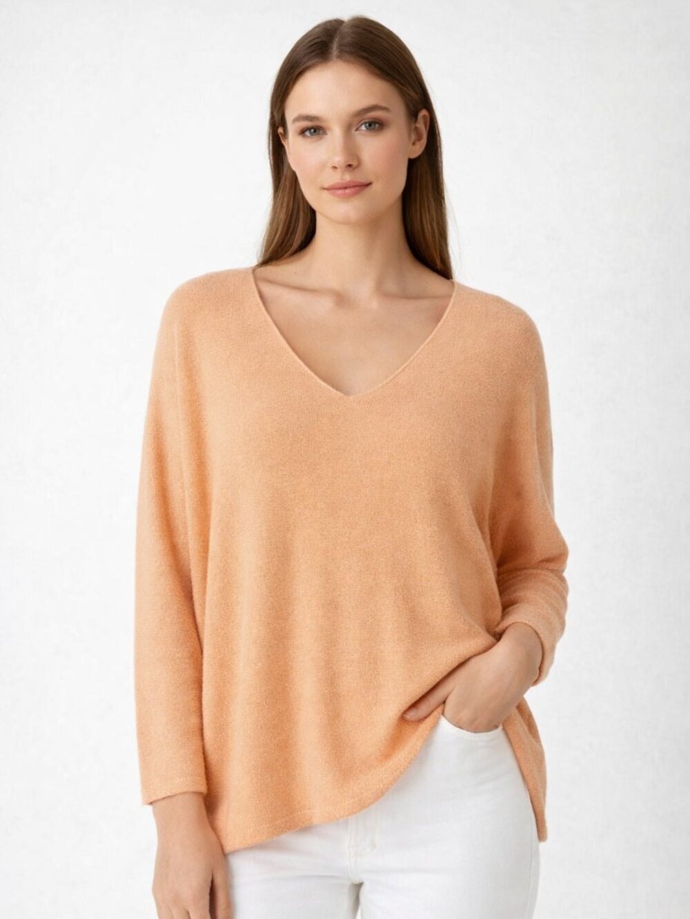 Orange Long-Sleeved V-Neck Sweater Designed in Italy (E24)
